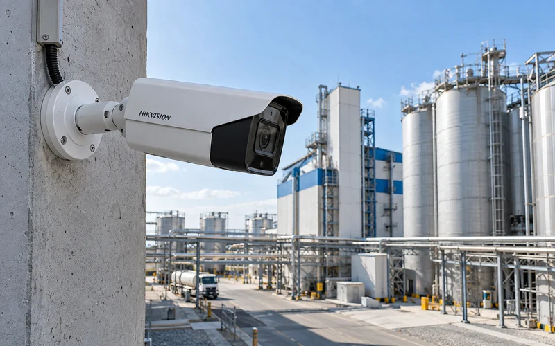 Камера Hikvision на стене предприятия